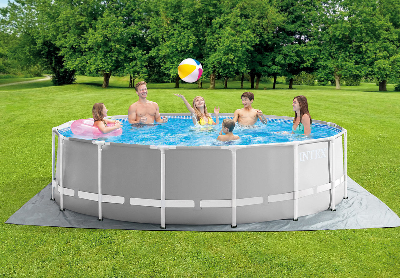Round Prism Frame Swimming Pool SET 15' x 48" incl. Filter pump, Safety Ladder, Pool cover and ground cloth